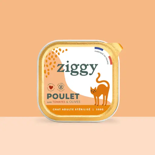 Pâtée Chat stérilisé POULET, TOMATES ET OLIVES Ziggy
